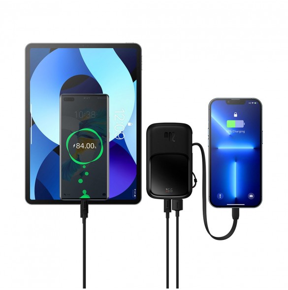Baseus Qpow powerbank 10000mAh inbyggd Lightning-kabel 20W Snabbladdning SCP AFC FCP svart (PPQD020001)
