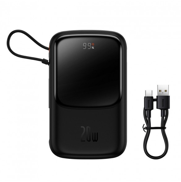 Baseus Qpow powerbank 10000mAh inbyggd Lightning-kabel 20W Snabbladdning SCP AFC FCP svart (PPQD020001)