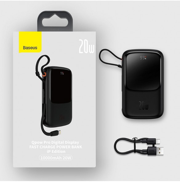 Baseus Qpow powerbank 10000mAh inbyggd Lightning-kabel 20W Snabbladdning SCP AFC FCP svart (PPQD020001)