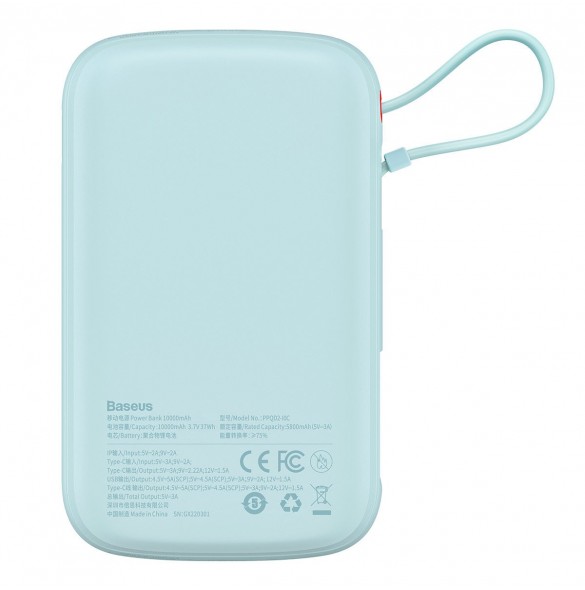 Baseus Qpow powerbank 10000mAh inbyggd USB Type-C-kabel 22,5W Snabbladdning SCP AFC FCP blå (PPQD020103)