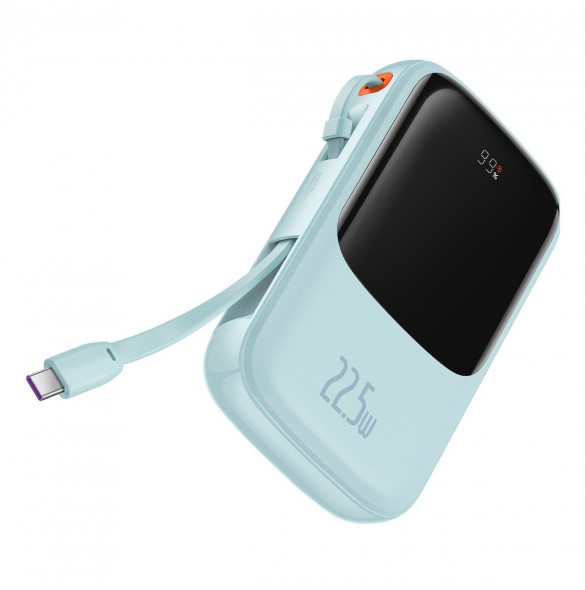 Baseus Qpow powerbank 10000mAh inbyggd USB Type-C-kabel 22,5W Snabbladdning SCP AFC FCP blå (PPQD020103)