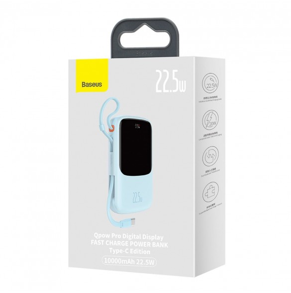 Baseus Qpow powerbank 10000mAh inbyggd USB Type-C-kabel 22,5W Snabbladdning SCP AFC FCP blå (PPQD020103)