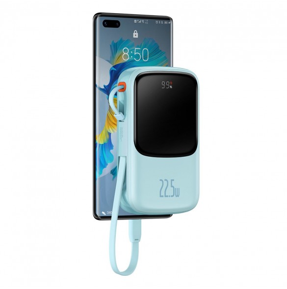 Baseus Qpow powerbank 10000mAh inbyggd USB Type-C-kabel 22,5W Snabbladdning SCP AFC FCP blå (PPQD020103)