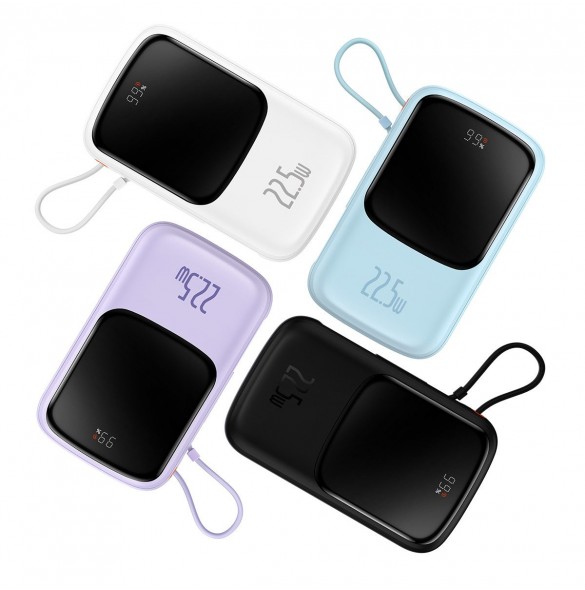 Baseus Qpow powerbank 10000mAh inbyggd USB Type-C-kabel 22,5W Snabbladdning SCP AFC FCP blå (PPQD020103)