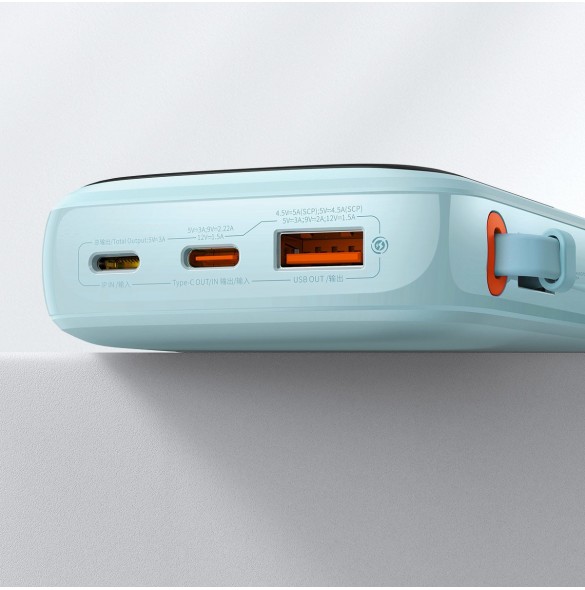 Baseus Qpow powerbank 10000mAh inbyggd USB Type-C-kabel 22,5W Snabbladdning SCP AFC FCP blå (PPQD020103)