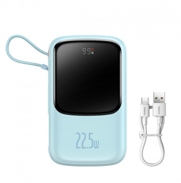 Baseus Qpow powerbank 10000mAh inbyggd USB Type-C-kabel 22,5W Snabbladdning SCP AFC FCP blå (PPQD020103)