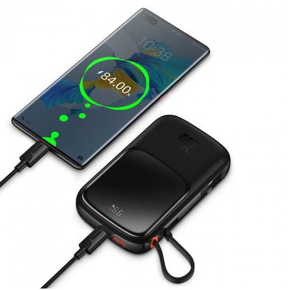 Baseus Qpow powerbank 10000mAh inbyggd USB Type-C-kabel 22,5W Snabbladdning SCP AFC FCP blå (PPQD020103)