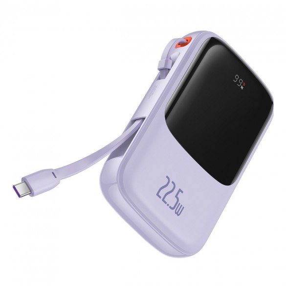Baseus Qpow powerbank 10000mAh inbyggd USB Type-C-kabel 22,5W Snabbladdning SCP AFC FCP lila (PPQD020105)