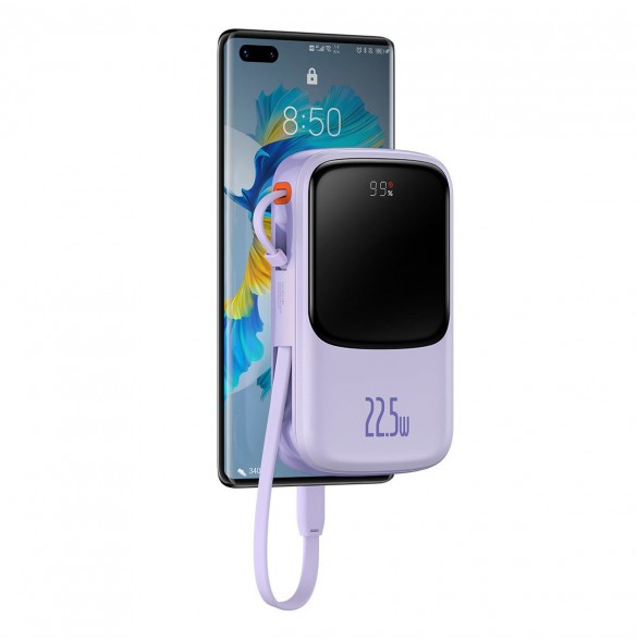 Baseus Qpow powerbank 10000mAh inbyggd USB Type-C-kabel 22,5W Snabbladdning SCP AFC FCP lila (PPQD020105)