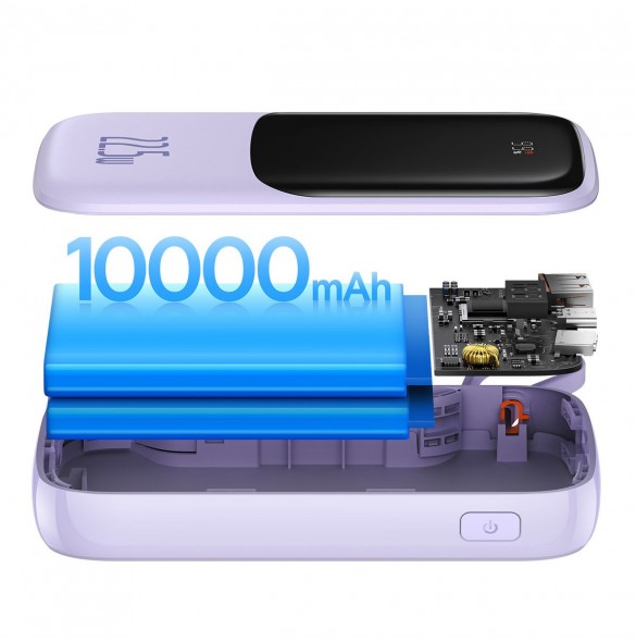 Baseus Qpow powerbank 10000mAh inbyggd USB Type-C-kabel 22,5W Snabbladdning SCP AFC FCP lila (PPQD020105)