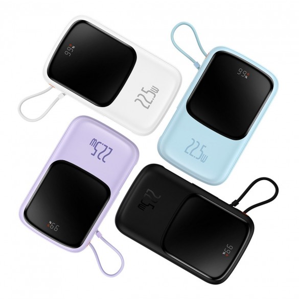 Baseus Qpow powerbank 10000mAh inbyggd USB Type-C-kabel 22,5W Snabbladdning SCP AFC FCP lila (PPQD020105)