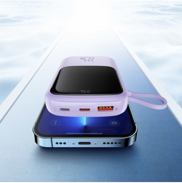 Baseus Qpow powerbank 10000mAh inbyggd USB Type-C-kabel 22,5W Snabbladdning SCP AFC FCP lila (PPQD020105)