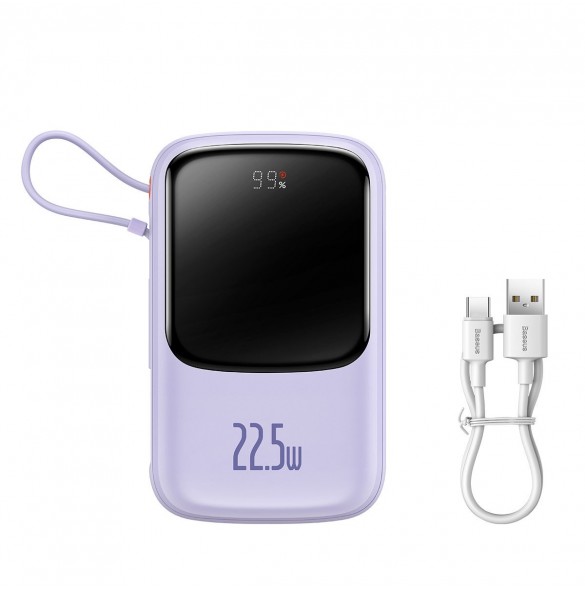 Baseus Qpow powerbank 10000mAh inbyggd USB Type-C-kabel 22,5W Snabbladdning SCP AFC FCP lila (PPQD020105)