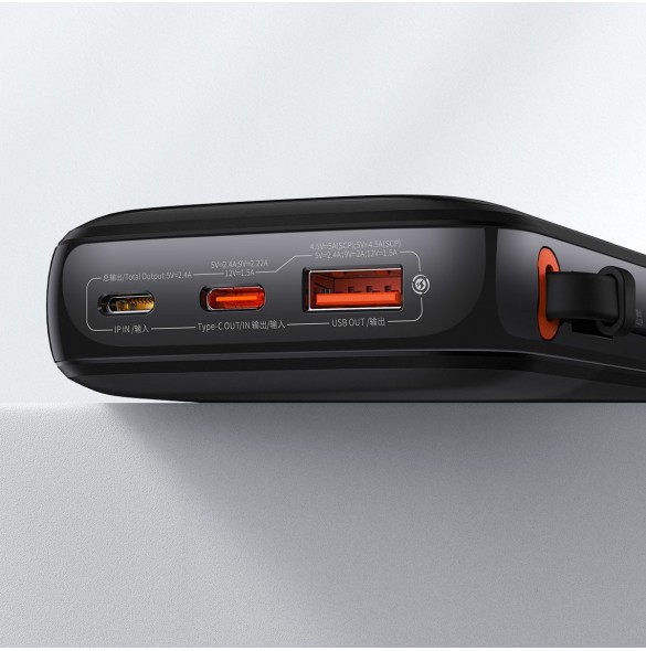 Powerbank 10000mAh 20W Baseus Qpow Pro Overseas Edition + USB C 3A-kabel - svart