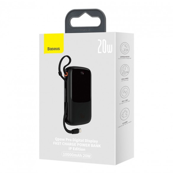 Powerbank 10000mAh 20W Baseus Qpow Pro Overseas Edition + USB C 3A-kabel - svart