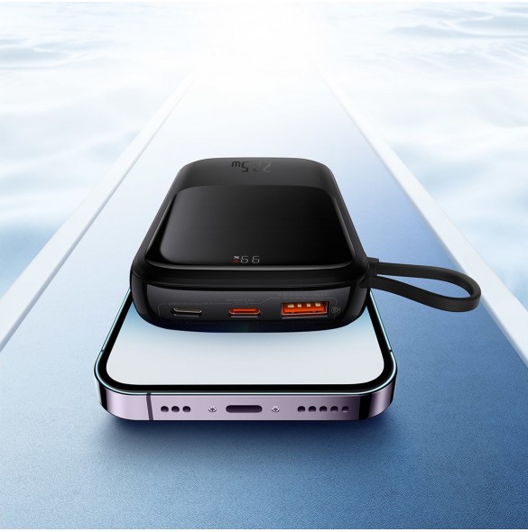 Powerbank 10000mAh 20W Baseus Qpow Pro Overseas Edition + USB C 3A-kabel - svart