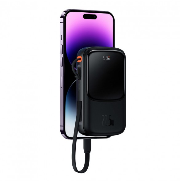 Powerbank 10000mAh 20W Baseus Qpow Pro Overseas Edition + USB C 3A-kabel - svart