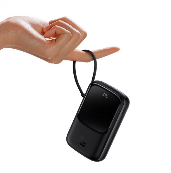Powerbank 10000mAh 20W Baseus Qpow Pro Overseas Edition + USB C 3A-kabel - svart