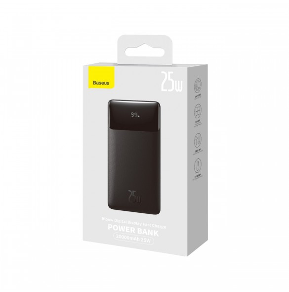 Powerbank 20000mAh USB / USB C 25W PD QC + USB C 60W Cable Baseus Bipow - svart