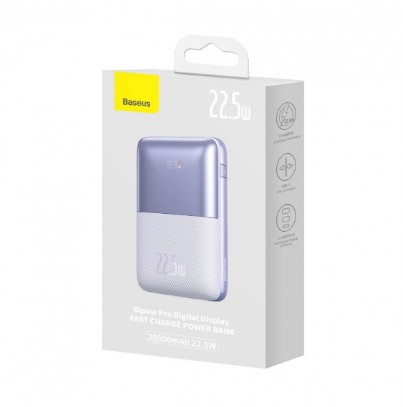 Powerbank Baseus Bipow Pro 20000mAh 22,5W lila med USB Typ A - USB Typ C 3A 0,3m kabel (PPBD030005)