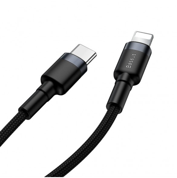 Baseus Cafule Kabel slitstark nylonkabel USB Typ C PD / Lightning 18W QC3.0 1m svart-grå (CATLKLF-G1)