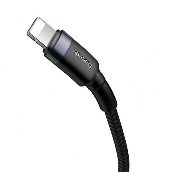 Baseus Cafule Kabel slitstark nylonkabel USB Typ C PD / Lightning 18W QC3.0 1m svart-grå (CATLKLF-G1)