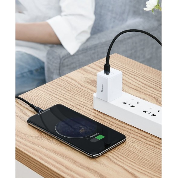 Baseus Cafule Kabel slitstark nylonkabel USB Typ C PD / Lightning 18W QC3.0 1m svart-grå (CATLKLF-G1)