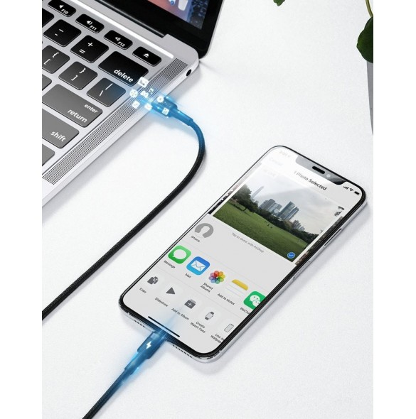 Baseus Cafule Kabel slitstark nylonkabel USB Typ C PD / Lightning 18W QC3.0 1m svart-grå (CATLKLF-G1)