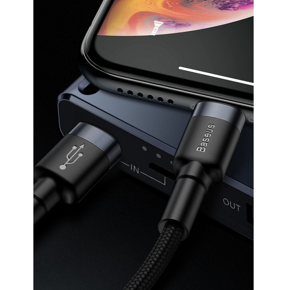 Baseus Cafule Kabel slitstark nylonkabel USB Typ C PD / Lightning 18W QC3.0 1m svart-grå (CATLKLF-G1)