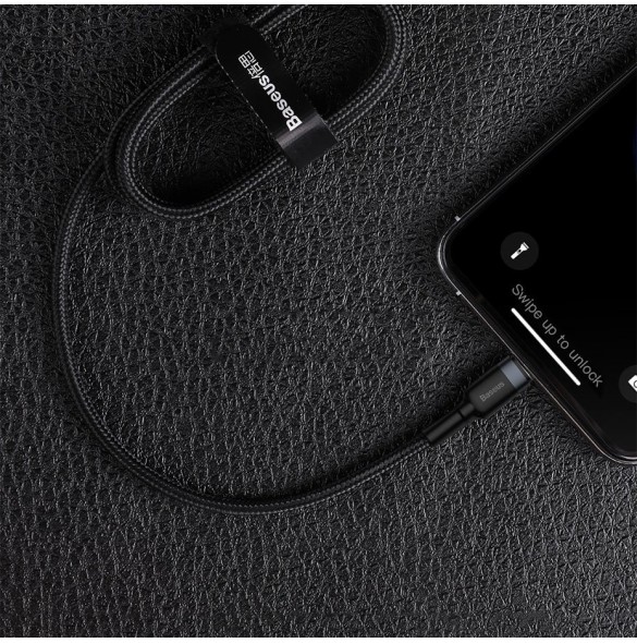 Baseus Cafule Kabel slitstark nylonkabel USB Typ C PD / Lightning 18W QC3.0 1m svart-grå (CATLKLF-G1)