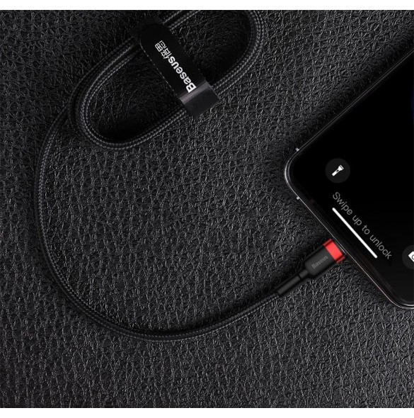 Baseus Cafule Kabel slitstark nylonkabel USB Typ C PD / Lightning 18W QC3.0 1m svart-grå (CATLKLF-G1)