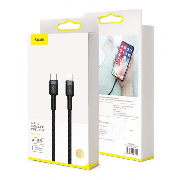 Baseus Cafule Kabel slitstark nylonkabel USB Typ C PD / Lightning 18W QC3.0 1m svart-grå (CATLKLF-G1)