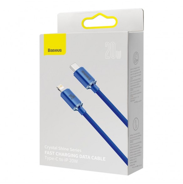 Baseus Crystal Shine Series-kabel USB-kabel för snabb laddning och dataöverföring USB Typ C - Lightning 20W 1,2m blå (CAJY000203