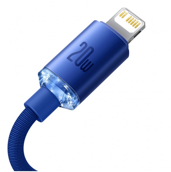 Baseus Crystal Shine Series-kabel USB-kabel för snabb laddning och dataöverföring USB Typ C - Lightning 20W 1,2m blå (CAJY000203