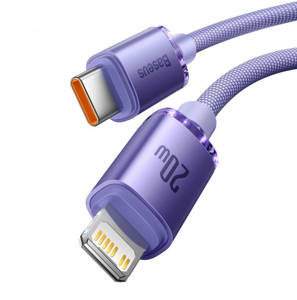 Baseus Crystal Shine Series-kabel USB-kabel för snabb laddning och dataöverföring USB Typ C - Lightning 20W 1,2m lila (CAJY00020
