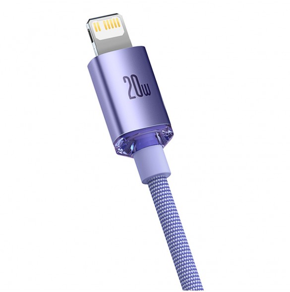 Baseus Crystal Shine Series-kabel USB-kabel för snabb laddning och dataöverföring USB Typ C - Lightning 20W 1,2m lila (CAJY00020