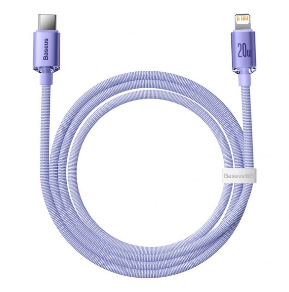 Baseus Crystal Shine Series-kabel USB-kabel för snabb laddning och dataöverföring USB Typ C - Lightning 20W 1,2m lila (CAJY00020