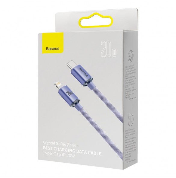 Baseus Crystal Shine Series-kabel USB-kabel för snabb laddning och dataöverföring USB Typ C - Lightning 20W 1,2m lila (CAJY00020