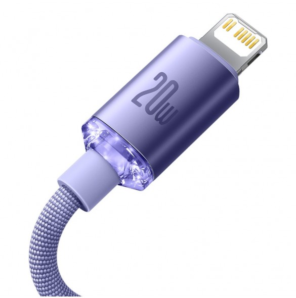 Baseus Crystal Shine Series-kabel USB-kabel för snabb laddning och dataöverföring USB Typ C - Lightning 20W 1,2m lila (CAJY00020