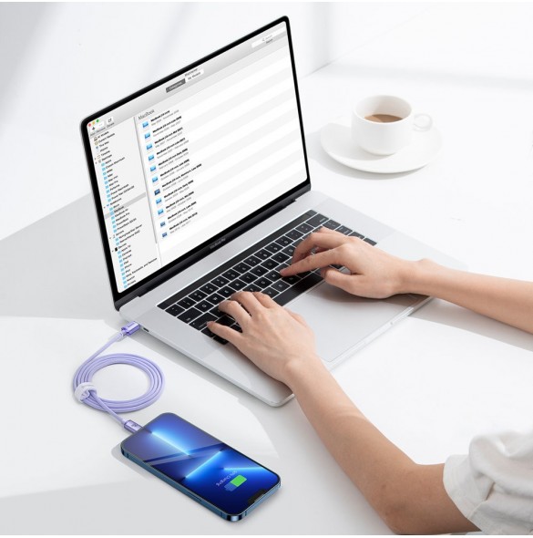Baseus Crystal Shine Series-kabel USB-kabel för snabb laddning och dataöverföring USB Typ C - Lightning 20W 1,2m lila (CAJY00020