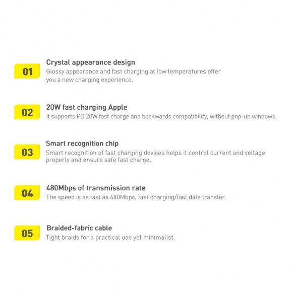 Baseus Crystal Shine Series-kabel USB-kabel för snabb laddning och dataöverföring USB Typ C - Lightning 20W 1,2m lila (CAJY00020