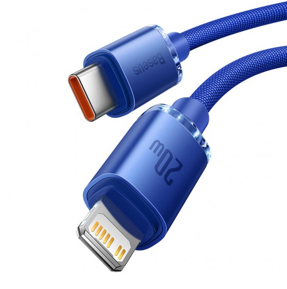 Baseus Crystal Shine Series-kabel USB-kabel för snabb laddning och dataöverföring USB Typ C - Lightning 20W 2m blå (CAJY000303)