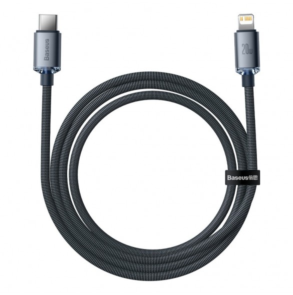 Baseus crystal shine serie snabbladdningsdatakabel USB typ C till Lightning 20W 1,2m svart (CAJY000201)