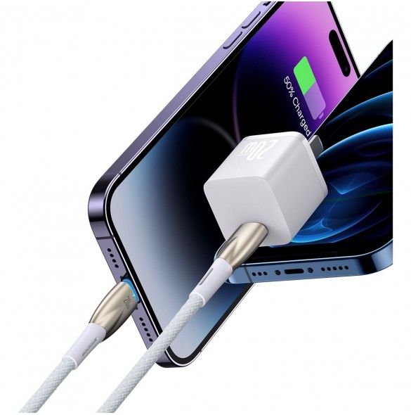 Baseus Glimmer Series-kabel med snabbladdning USB-C - Lightning 480Mb/s PD 20W 1m vit