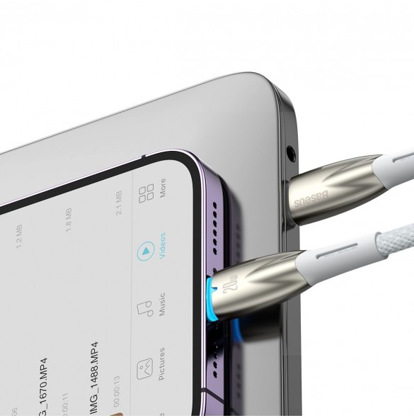 Baseus Glimmer Series-kabel med snabbladdning USB-C - Lightning 480Mb/s PD 20W 1m vit