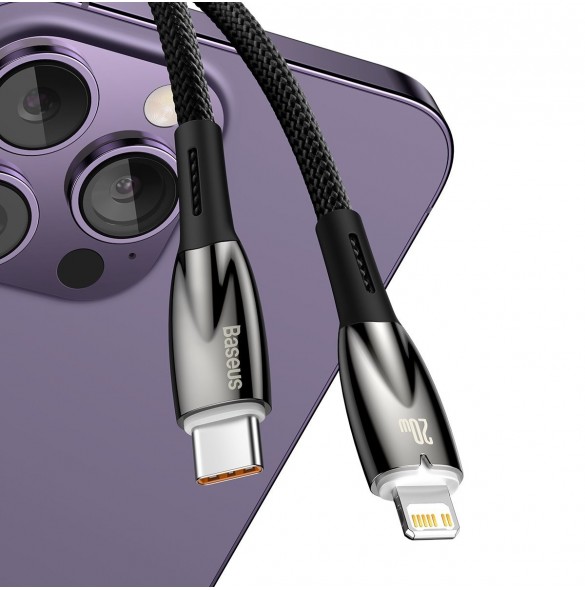 Baseus Glimmer Series snabbladdningskabel USB-C - Lightning 480Mb/s PD 20W 1m svart