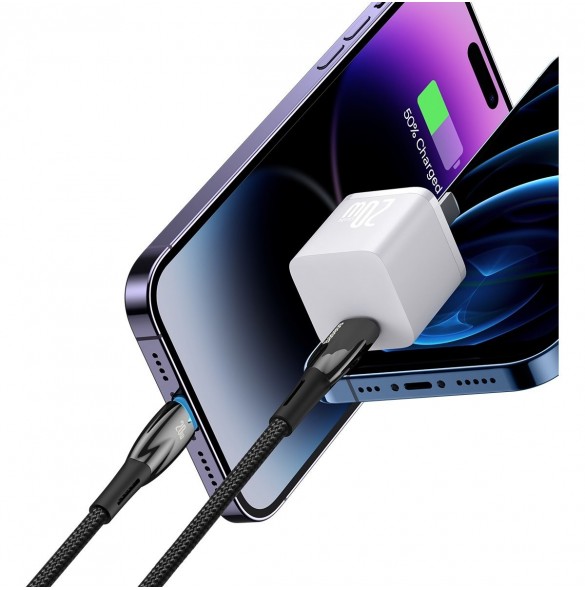 Baseus Glimmer Series snabbladdningskabel USB-C - Lightning 480Mb/s PD 20W 1m svart