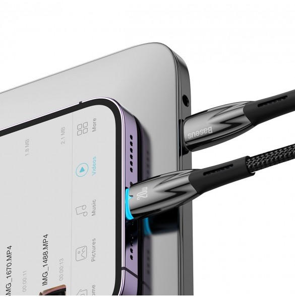 Baseus Glimmer Series snabbladdningskabel USB-C - Lightning 480Mb/s PD 20W 1m svart