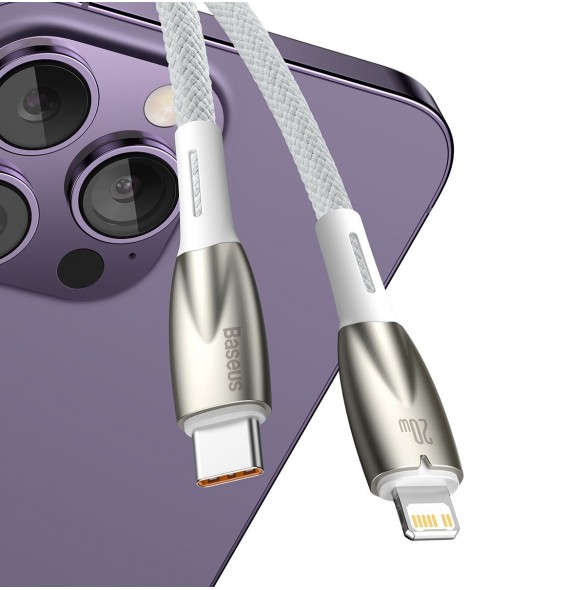 Baseus Glimmer Series snabbladdningskabel USB-C - Lightning 480Mb/s PD 20W 2m vit