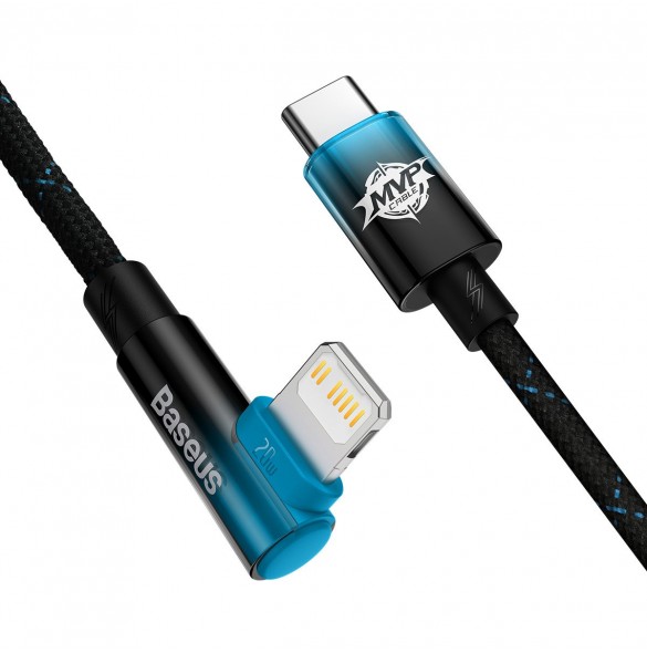 Baseus MVP 2 Vinklad armbågskabel Strömförsörjningskabel med sida USB Typ C / Lightning-kontakt 1m 20W blå (CAVP000221)